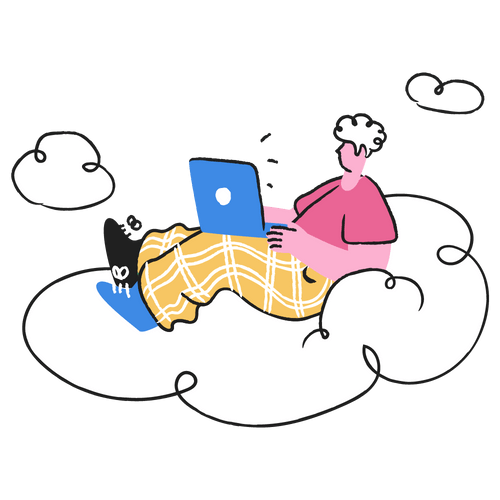 Illustration of a person relaxing on a cloud with a laptop